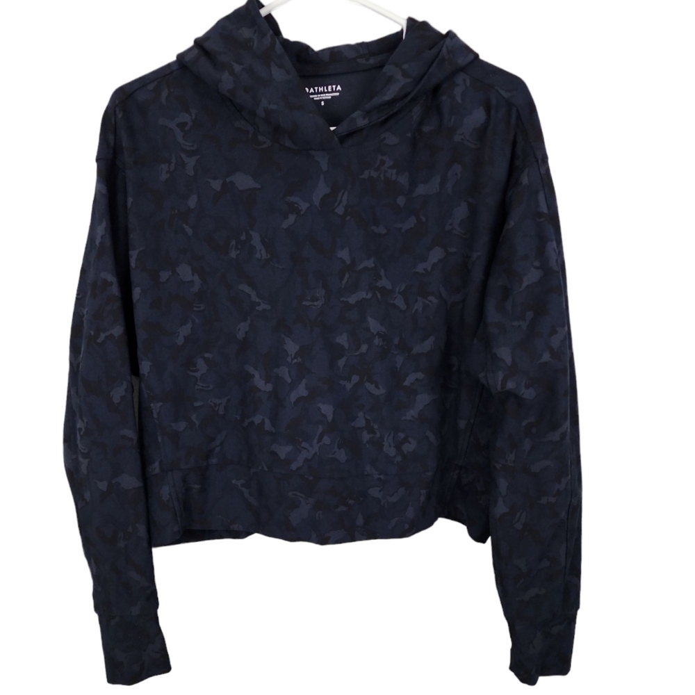 Athleta Farallon Sweatshirt Hoodie Crop Stratum Camo Blue Women's Size S…